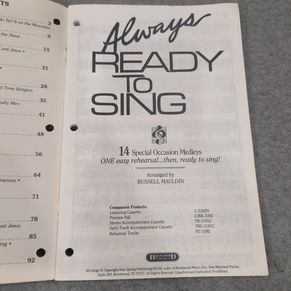 Always Ready To Sing 14 Special Occasion Medleys Russell Mauldin Easy SATB - Picture 3 of 3